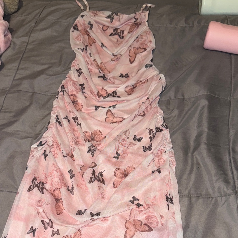 Pink Butterfly Print Dress